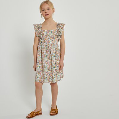Floral Cotton Sleeveless Dress with Ruffles LA REDOUTE COLLECTIONS