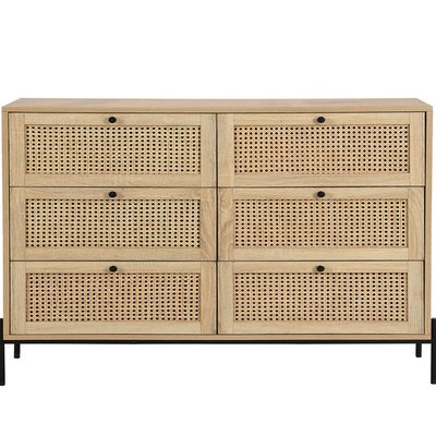 Commode 6 tiroirs en cannage et effet chêne - IRIS HOMIFAB