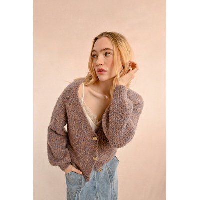Balloon Sleeve Cardigan with V-Neck MOLLY BRACKEN