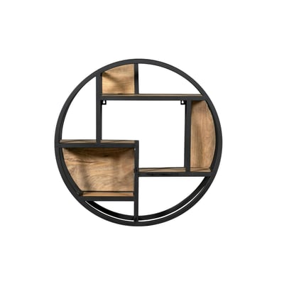 Etagère murale ronde bois clair métal noir RIVANO PIER IMPORT