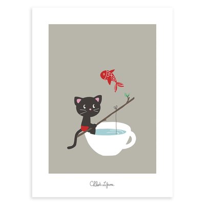 Affiche chaton qui pêche MOKA & POM LILIPINSO