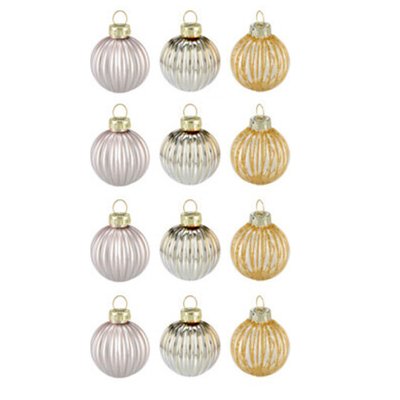 Set de 12 boules de Noël en verre couleur champagne WADIGA