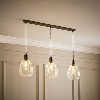 Chelsea 3-Light Ribbed Glass Diner Bar Pendant Light with Filament Bulbs ÉDITÉ