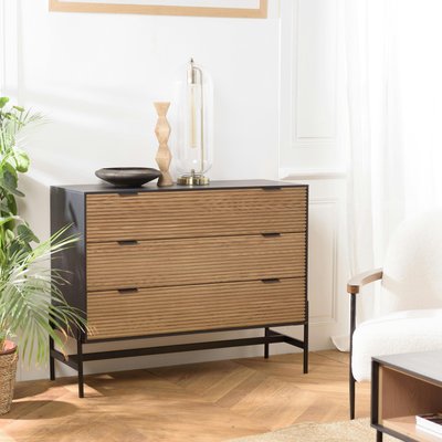 Commode 3 tiroirs bois noir et pin ALMEIRA PIER IMPORT