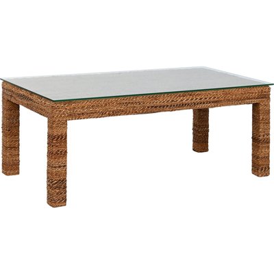 Table basse en teck naturel et verre trempé style contemporain RECOLLECTION