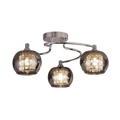 Chrome Semi Flush 3 Arm Smoked Glass Ceiling Light SO'HOME