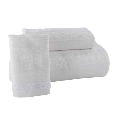 Lot de 3 serviettes coton éponge avec bande en toile aida PANAMA LINANDELLE