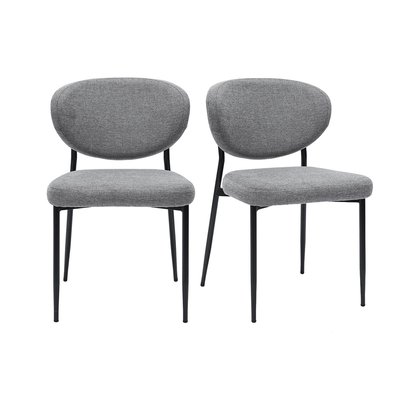Chaises en tissu effet velours texturé gris et métal noir (lot de 2) BREKA MILIBOO