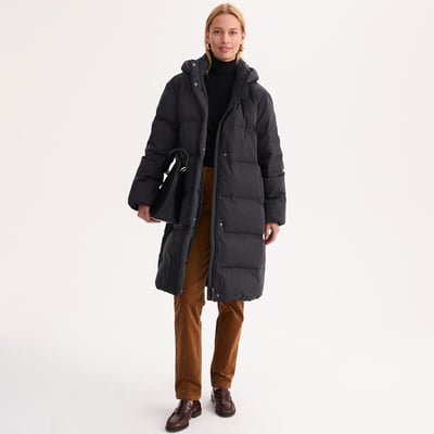 Long Quilted Padded Jacket with Hood and Down and Feather Padding For Winter Use ANNE WEYBURN