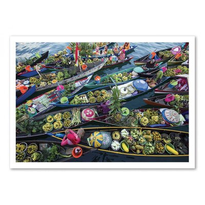 Affiche d’art et cadre noir 30 x 40 cm - Market boats WALL EDITIONS