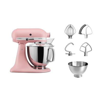 Robot pâtissier 5KSM175PSEDR rose poudré, 4,8 L, bol avec poignée + bol 3 L, batteur souple et couvercle KITCHENAID