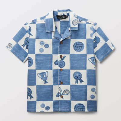 Chemise manches courtes imprimée en coton et lin MONOPRIX