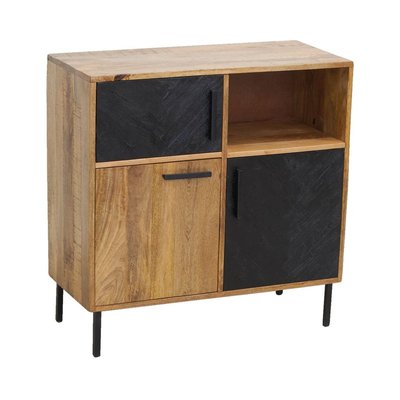 Commode en manguier naturel et teinté noir Damier 3 portes + 1 niche de rangement AUBRY GASPARD