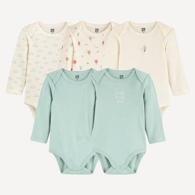 Lot de 5 bodies emmanchures américaines manches longues, thème nature LA REDOUTE COLLECTIONS