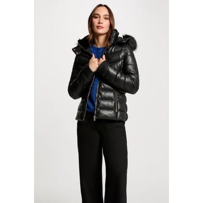 Doudoune simili cuir capuche MORGAN