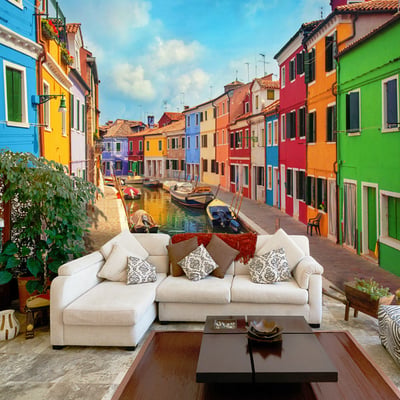Papier peint intissé panoramique Ville et Architecture Colorful Canal in Burano EDEN