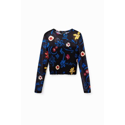 T-shirt court slim fleurs - BLACK - XL DESIGUAL