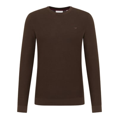 Pull en coton kaki uni avec une coupe droite et un col rond MUSTANG