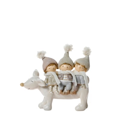 Figurine de noël avec enfants sur renne en résine H17 NOËL SIA DECO