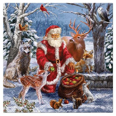 Lot de 20 serviettes en papier Pere Noel et ses animaux DOUCEUR D'INTÉRIEUR