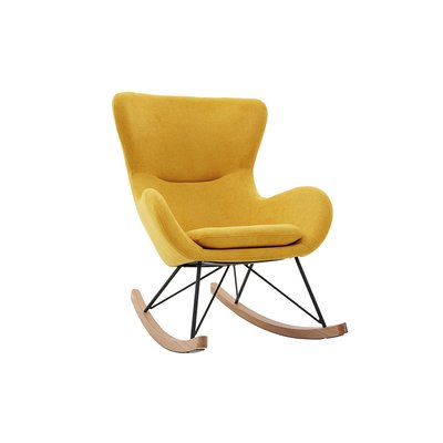 Rocking chair design en tissu effet velours kaki, métal  et bois clair ESKUA MILIBOO