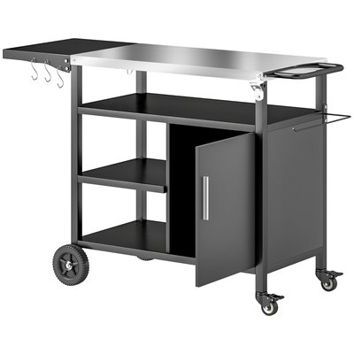 Desserte extérieure 3 étagères tablette rabattable porte plateau acier inox. housse OUTSUNNY