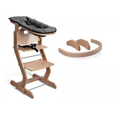 Chaise haute avec attache bébé et barreau de securité bois naturel TISSI