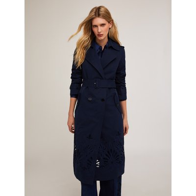 Trench en tissu technique de coton mélangé avec broderie ton sur ton dans le bas MOTIVI