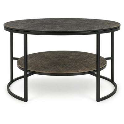 Table basse ronde noir et doré à double plateau KANO PIER IMPORT