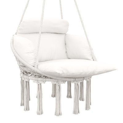 Chaise suspendue de jardin avec coussin macramé coton blanc cassé OUTSUNNY