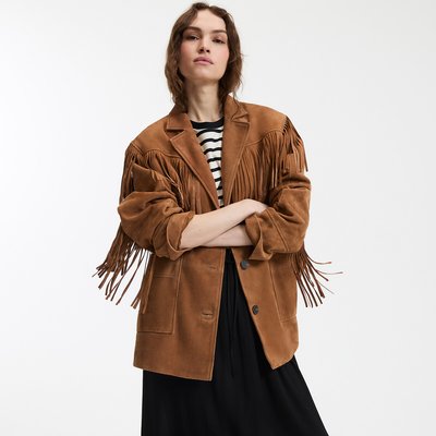 Veste droite frangée, en cuir de chèvre LA REDOUTE COLLECTIONS