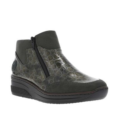 Boots kaki avec effet crocodile à talon compensé bas et à zip RIEKER