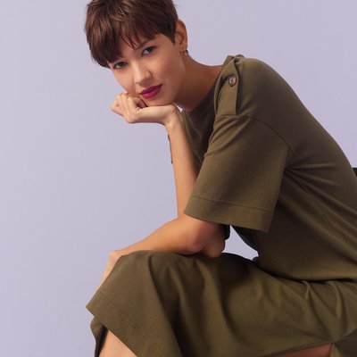 Lange jurk in jersey, knoopsluiting op de schouder LA REDOUTE COLLECTIONS