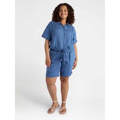 Pantalon court en lin avec inserts en jersey de coton, mélange de deux tissus différents FIORELLA RUBINO