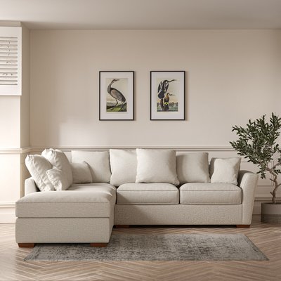Florence Scatterback Woven Left Facing Corner Sofa & Footstool with Dark Brown SO'HOME