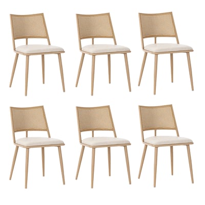 Lot de 6 chaises de salle à manger en PU avec dossier en rotin, KAROMIR MEUBLES COSY