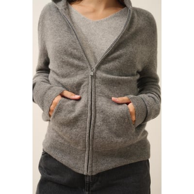 Gilet Zippé Capuche Flanelle Chiné Debbie JUST CASHMERE