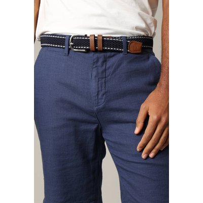 Ceinture à boucle élastique bleue marine et cuir marron BAGEL DEELUXE
