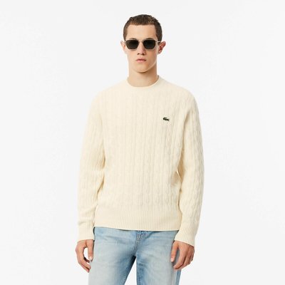 Trui met ronde hals in gekaarde wol met kabelmotief LACOSTE