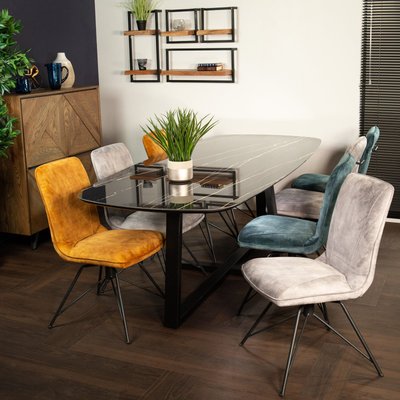 Table de repas ovale plateau céramique noire moderne FLORENCE PIER IMPORT