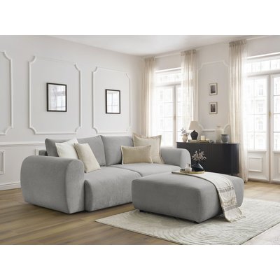 Canapé droit convertible 4 places en tissu lisse avec pouf, LUCIEN BOBOCHIC