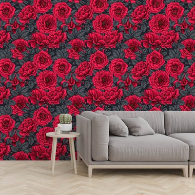 Papier peint fleurs de roses rouges HEXOA