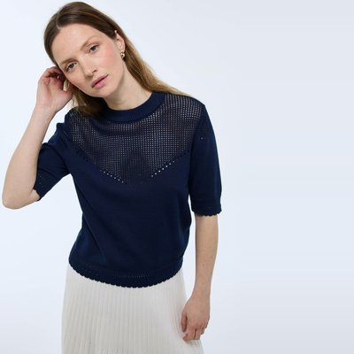 Pull manches courtes ajouré en coton MONOPRIX