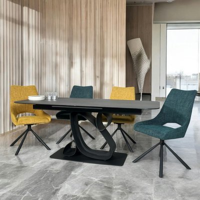 Table en céramique anthracite avec piètement contemporain 180-240 cm LOMBARDIE PIER IMPORT