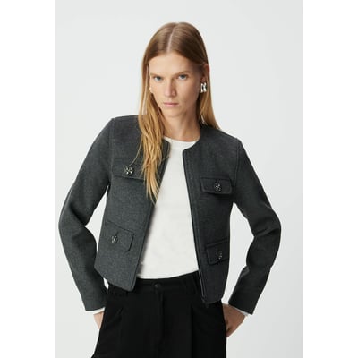 Crew Neck Zip-Up Jacket with Pockets and Long Sleeves IKKS