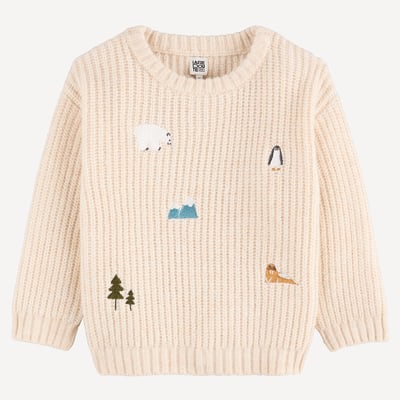 Chunky Knit Embroidered Crew Neck Jumper LA REDOUTE COLLECTIONS