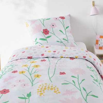 Parure de lit enfant coton, taie carrée, Fleurs SO'HOME