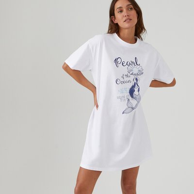 Mermaid Print Cotton Nightshirt with Short Sleeves LA REDOUTE COLLECTIONS
