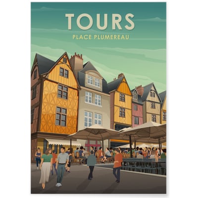 Affiche vintage ville Tours - Place Plumereau 2 L'AFFICHERIE