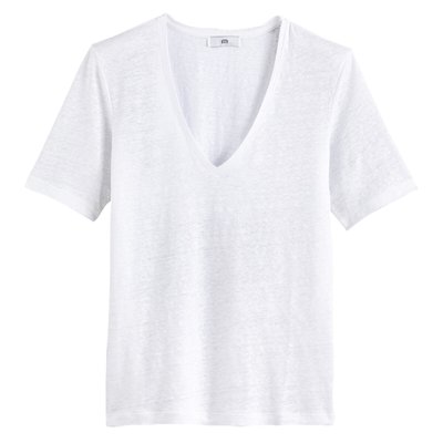 Tee shirt en lin col v, fabriqué en Europe LA REDOUTE COLLECTIONS